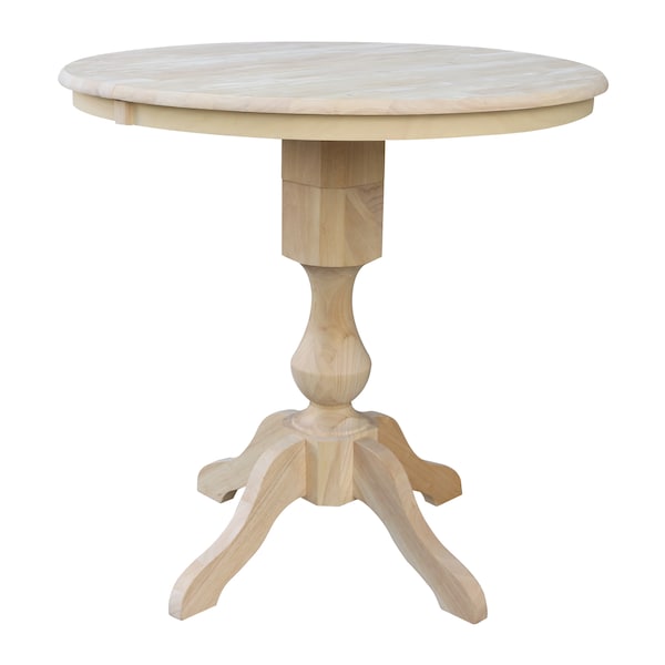 International Concepts Round 36 in Rd Top Pedestal Table, 12 in Leaf, 34.9 inH, Adjustable Height, Unfinished, 36 in W, Wood - K-36RXT-11P