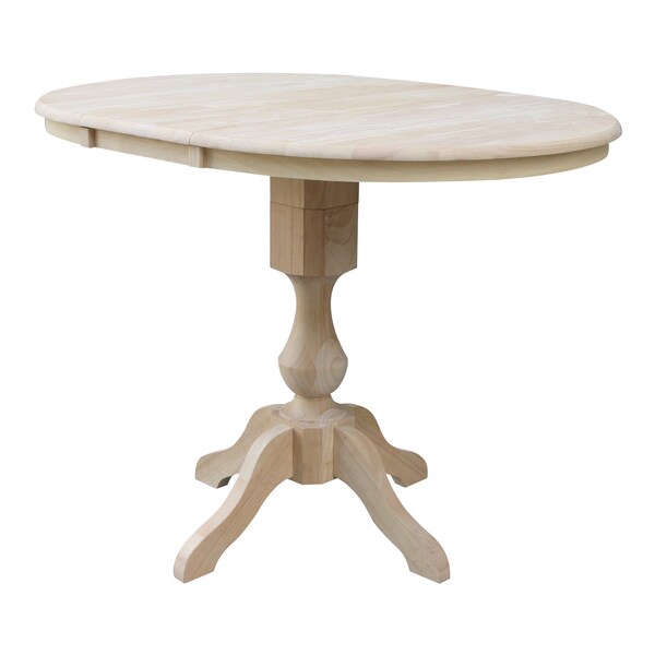 International Concepts Round 36 in Rd Top Pedestal Table, 12 in Leaf, 34.9 inH, Adjustable Height, Unfinished, 36 in W, Wood - K-36RXT-11P