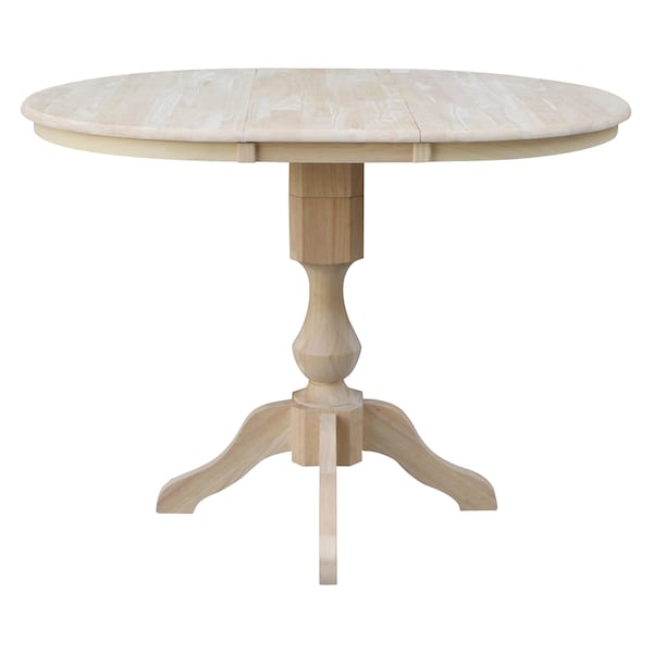 International Concepts Round 36 in Rd Top Pedestal Table, 12 in Leaf, 34.9 inH, Adjustable Height, Unfinished, 36 in W, Wood - K-36RXT-11P