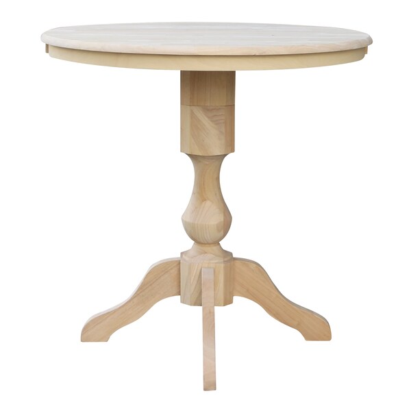 International Concepts Round 36 in Rd Top Pedestal Table, 12 in Leaf, 34.9 inH, Adjustable Height, Unfinished, 36 in W, Wood - K-36RXT-11P