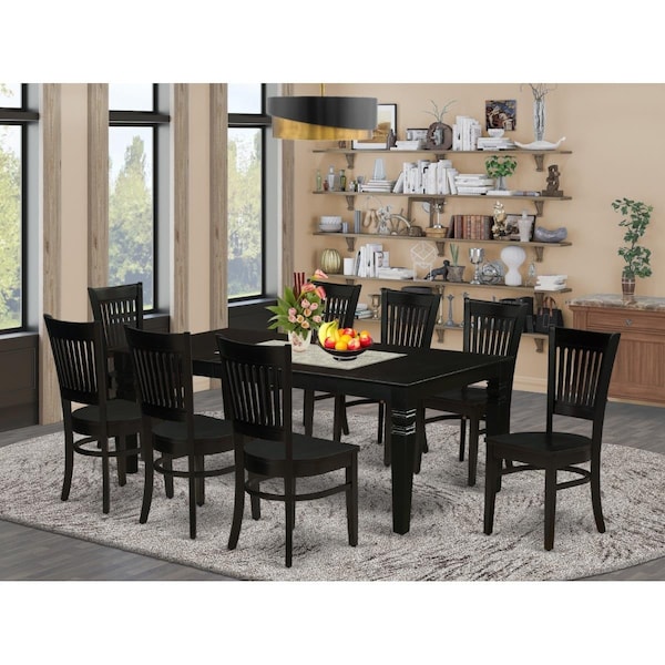 East West Furniture 9 Piece Logan Dining Set - Black - LGVA9-BLK-W