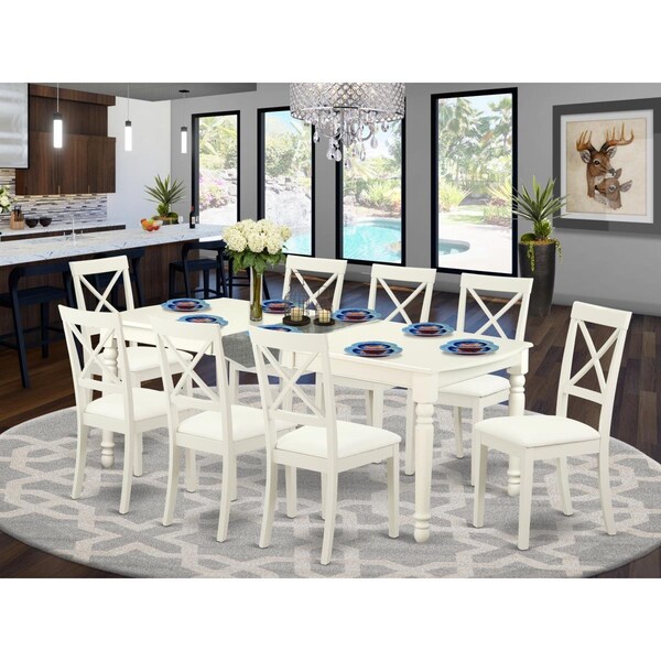 East West Furniture 9 Piece Dover Dining Table Set - Linen White - DOBO9-LWH-LC