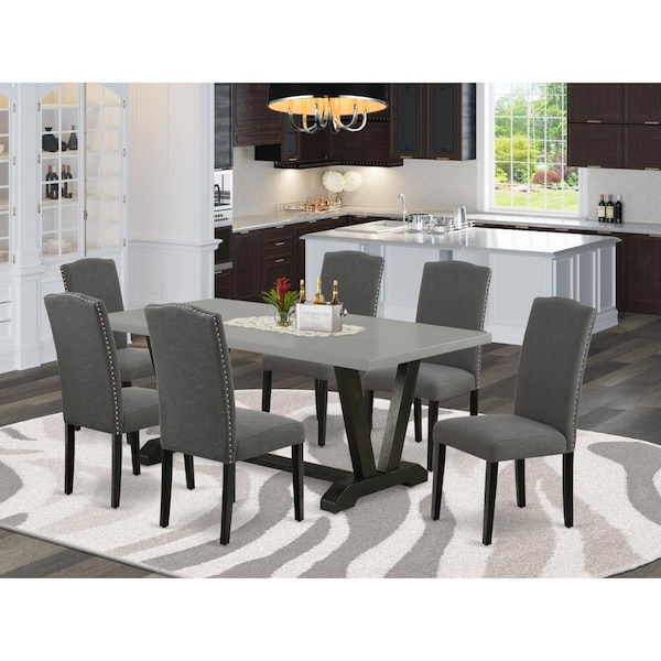 East West Furniture 7 Piece V-Style Kitchen Furniture Set - Dark Gotham Gray - V697EN120-7