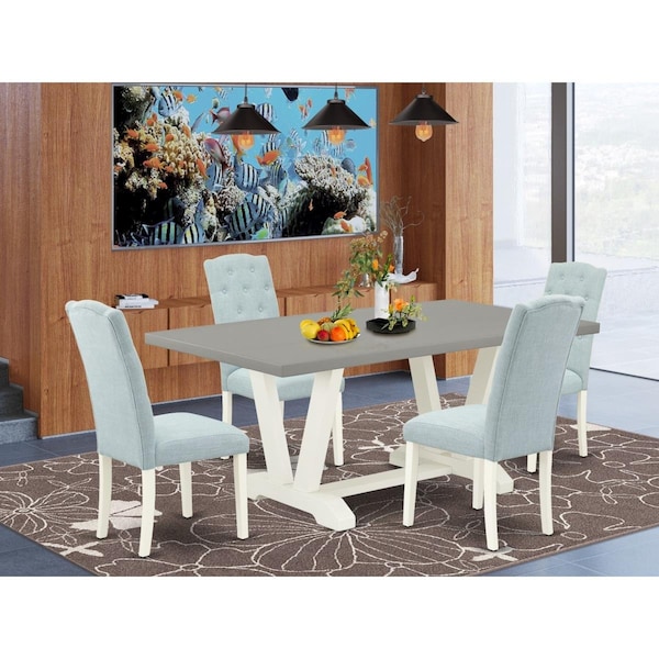 East West Furniture 5 Piece V-Style Modern Dining Table Set - Linen White - V097CE215-5