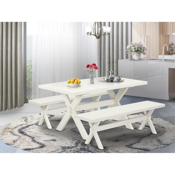 East West Furniture 3 Piece X-Style Kitchen Dining Table Set - Linen White - X2-026
