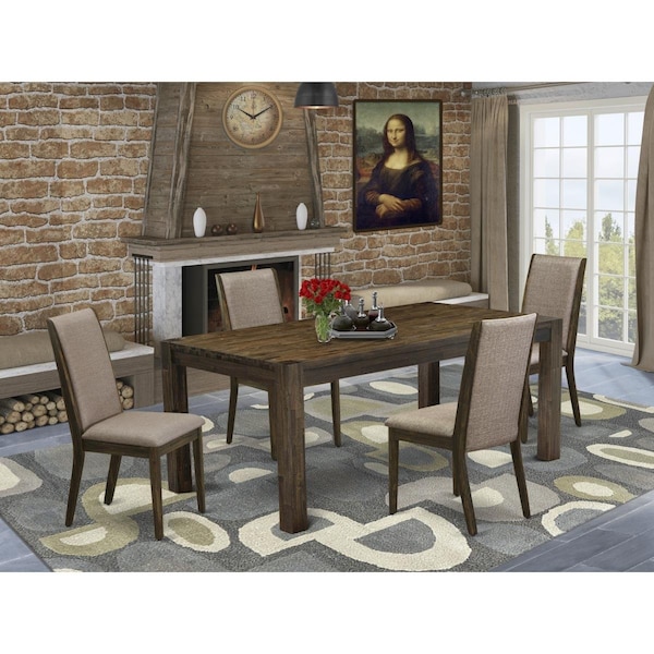 East West Furniture 5 Piece Lismore Modern Dining Table Set - Distressed Jacobean - LMLA5-77-16