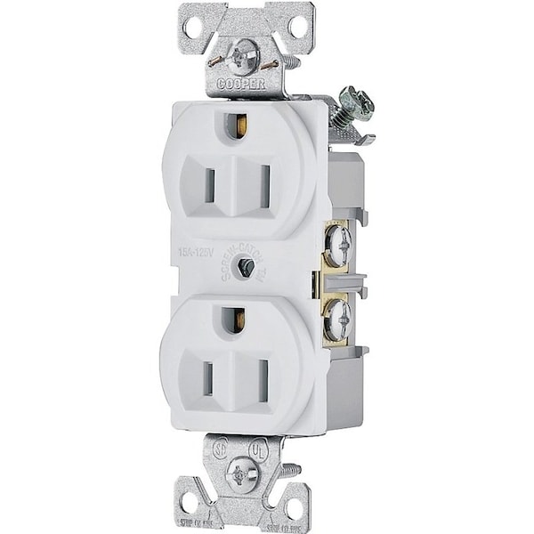 Eaton Wiring Devices Duplex Receptacle, 2 -Pole, 15 A, 125 V, Side Wiring, NEMA: 5-15R, White - 827W-BOX