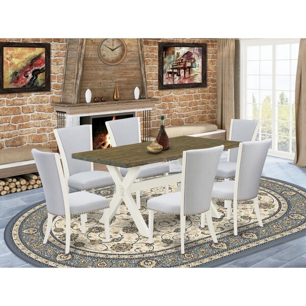 East West Furniture 7 Piece X-Style Dining Room Set - Linen White - X076VE005-7