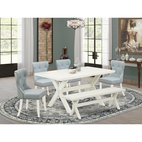 East West Furniture 6 Piece X-Style Dinette Set - Linen White - X026SI215-6