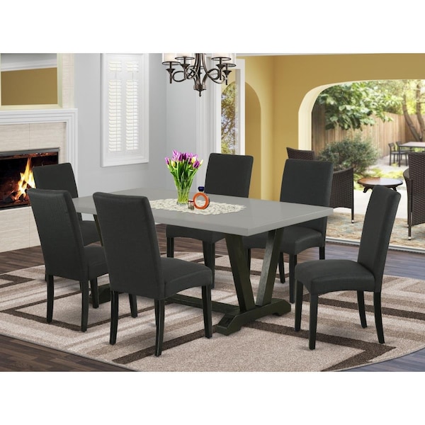 East West Furniture 7 Piece V-Style Dining Table Set - Black - V697DR124-7