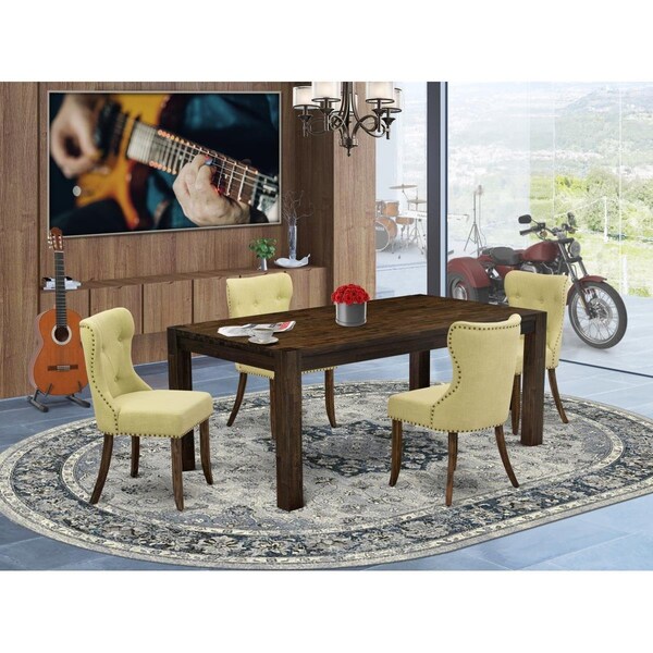 East West Furniture 5 Piece Lismore Dining Table Set - Distressed Jacobean - LMSI5-77-37
