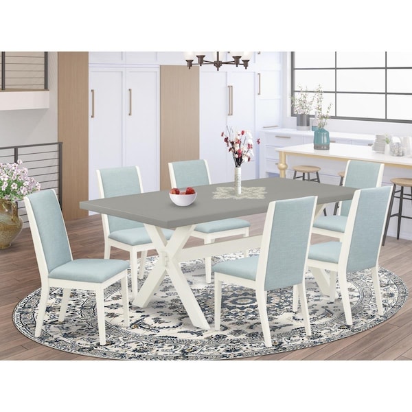 East West Furniture 7 Piece X-Style Modern Kitchen Table Set - Linen White - X097LA015-7
