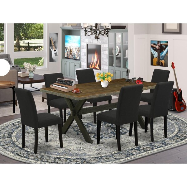 East West Furniture 7 Piece X-Style Kitchen Table Set - Black - X677AB624-7