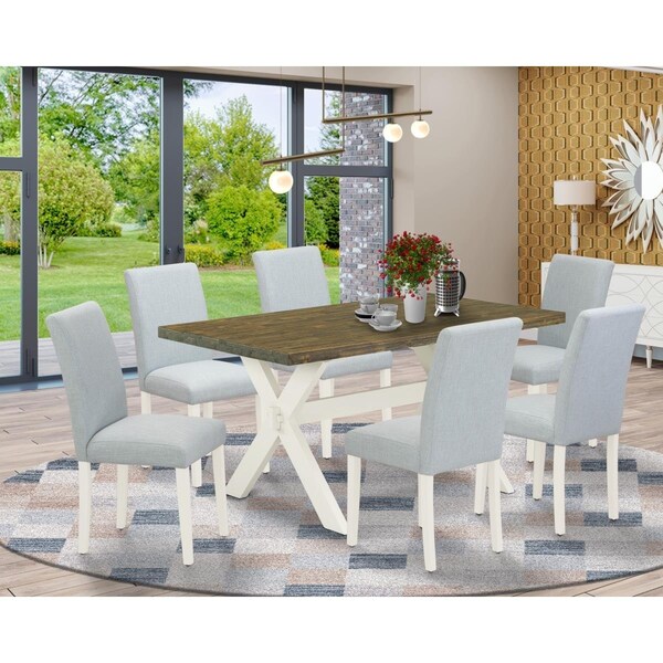 East West Furniture 7 Piece X-Style Kitchen Dining Table Set - Linen White - X076AB015-7