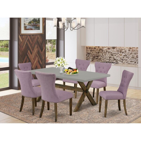 East West Furniture 7 Piece X-Style Dining Room Table Set - Dahlia - X797GA740-7