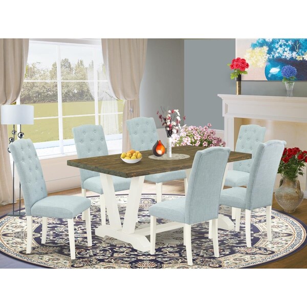 East West Furniture 7 Piece V-Style Dining Table Set - Linen White - V076CE215-7