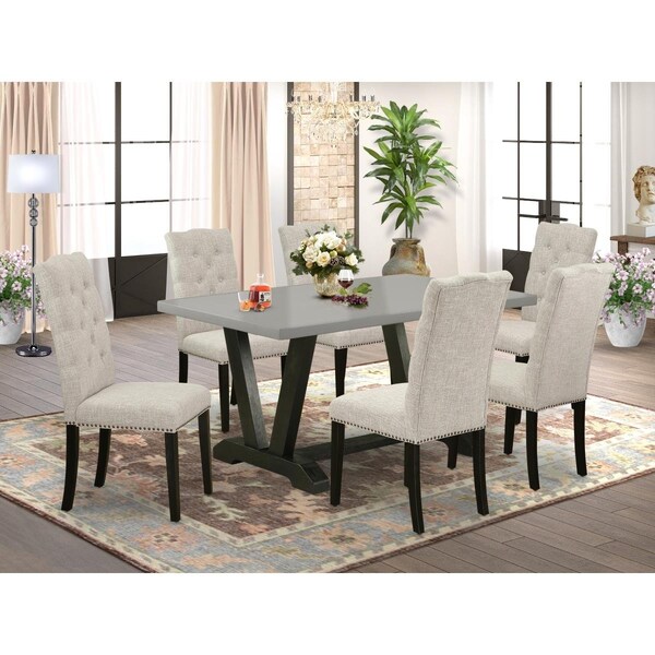 East West Furniture 7 Piece V-Style Dining Room Set - Doeskin - V696EL635-7