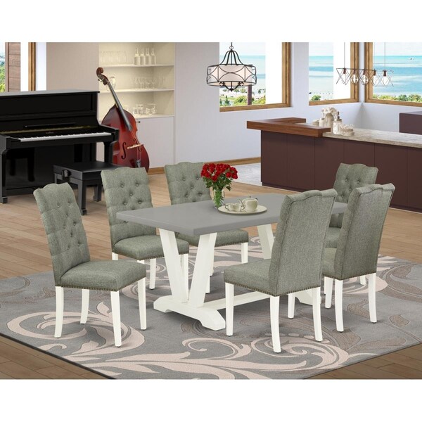 East West Furniture 7 Piece V-Style Dining Room Set - Linen White - V096EL207-7