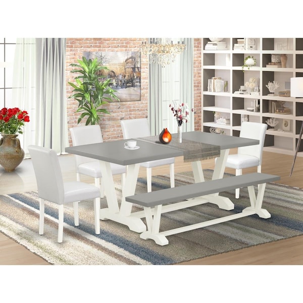 East West Furniture 6 Piece V-Style Modern Dining Set - Linen White - V097AB264-6