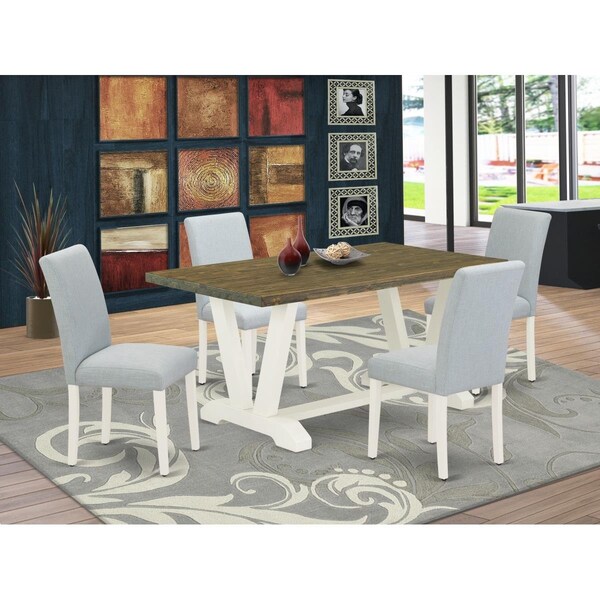 East West Furniture 5 Piece V-Style Dining Room Table Set - Linen White - V076AB015-5