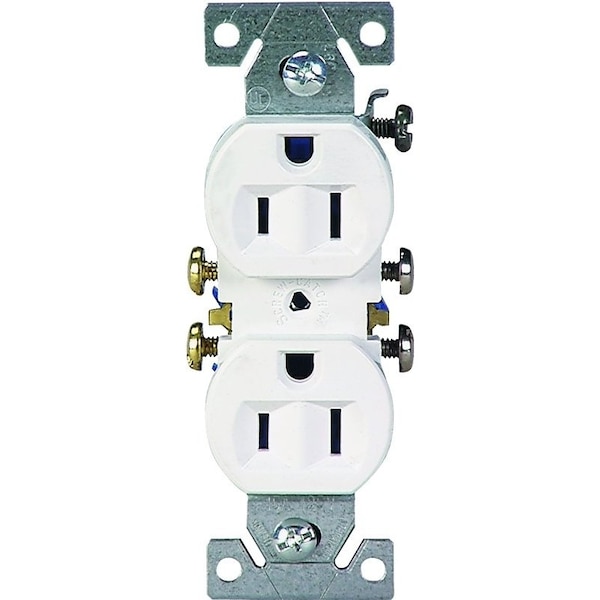 Eaton Wiring Devices Duplex Receptacle, 2 -Pole, 15 A, 125 V, Push-in, Side Wiring, NEMA: 5-15R, White - C270W