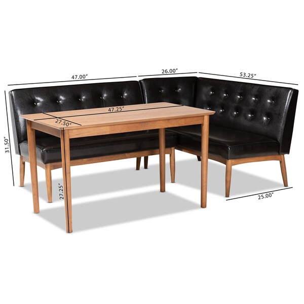 Baxton Studio Arvid Dark Brown Faux Leather Upholstered 3-Piece Wood Dining Nook Set - 164-9305-10550