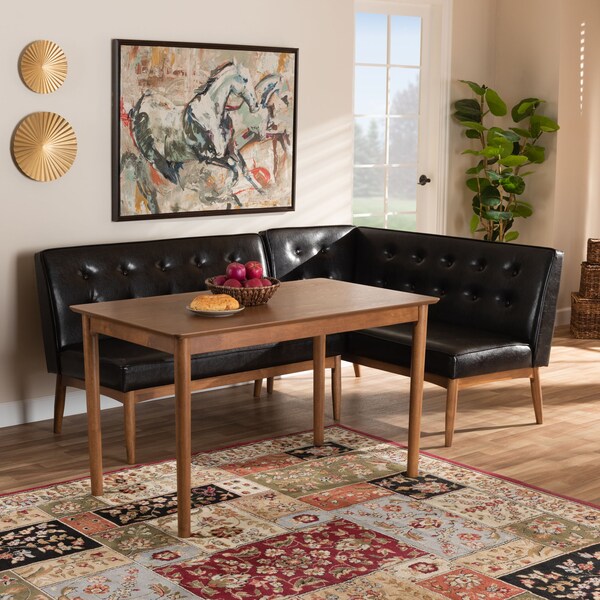 Baxton Studio Arvid Dark Brown Faux Leather Upholstered 3-Piece Wood Dining Nook Set - 164-9305-10550