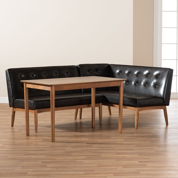Baxton Studio Arvid Dark Brown Faux Leather Upholstered 3-Piece Wood Dining Nook Set - 164-9305-10550