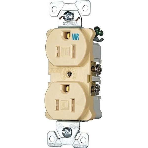Eaton Wiring Devices Duplex Receptacle, 2 -Pole, 15 A, 125 V, Back, Side Wiring, NEMA: 5-15R, Ivory - TWRBR15V