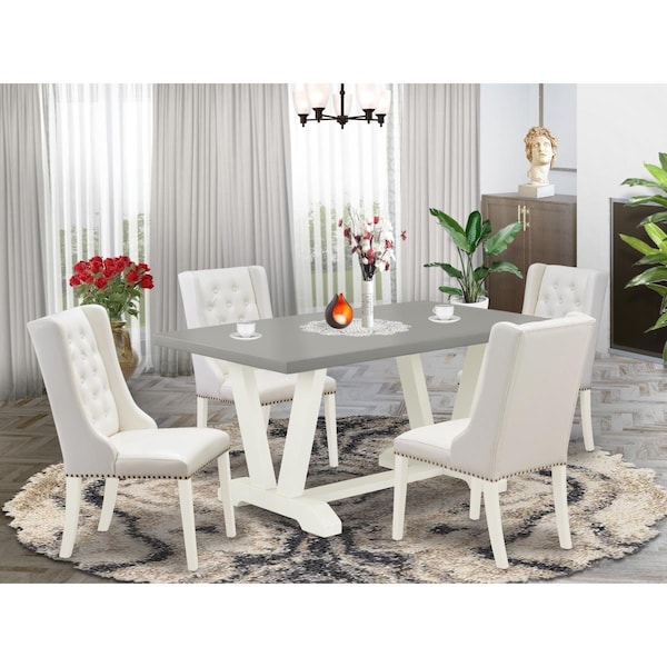 East West Furniture 5 Piece V-Style Dining Room Set - Linen White - V096FO244-5