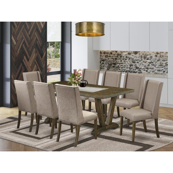 East West Furniture 9 Piece V-Style Modern Dining Table Set - Dark Khaki - V777FL716-9