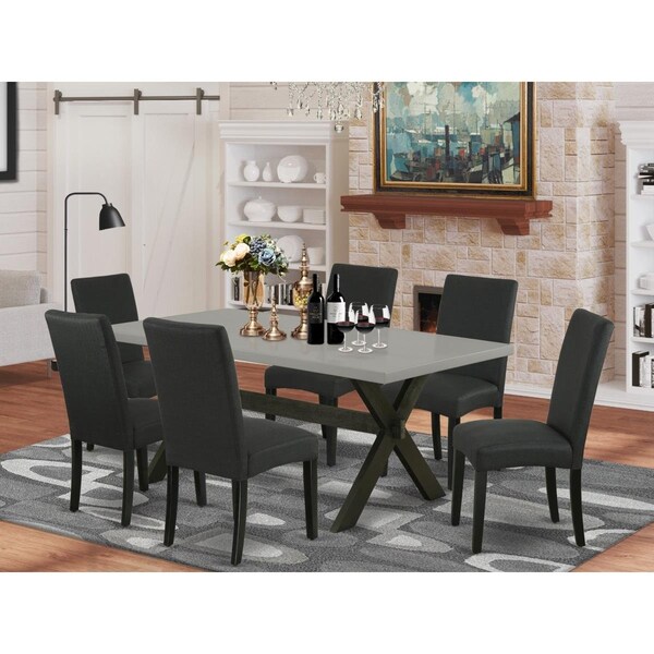 East West Furniture 7 Piece X-Style Dining Room Table Set - Black - X697DR124-7