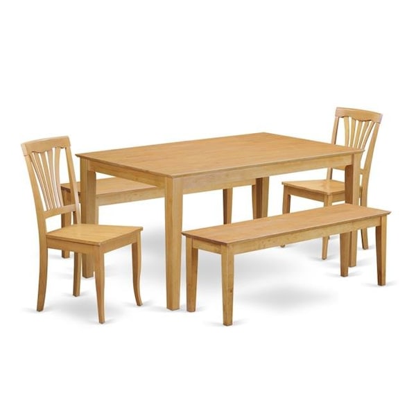 East West Furniture East West Furniture CAAV5C-OAK-W Dining Table & 2 Kitchen Chairs Along with 2 Wooden Benches; Oak - CAAV5C-OAK-W