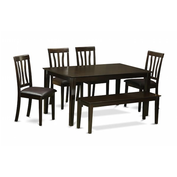 East West Furniture 6 Piece Dining Room Table With Bench Set- Dining Table With4 Dining Chairs and A Bench - CAAN6-CAP-LC