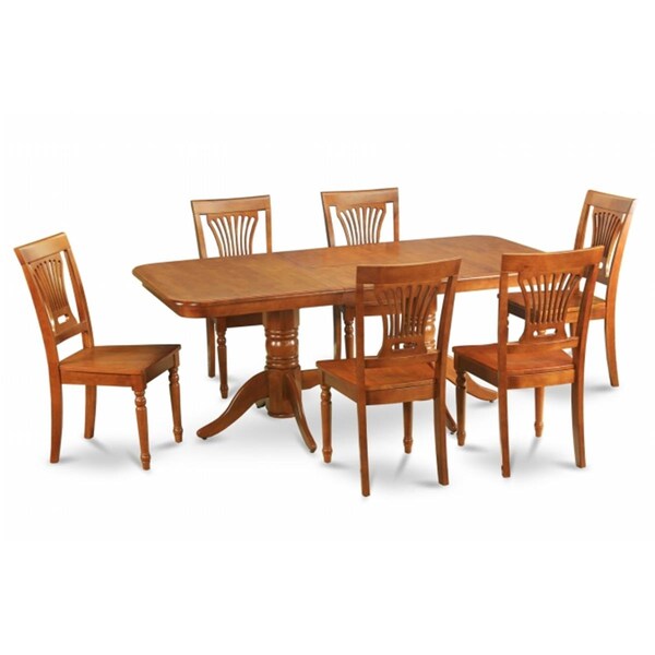 East West Furniture 7pc Napoleon Double Pedestal Table and 6 Plainville Wood Chairs - NAPL7-SBR-W