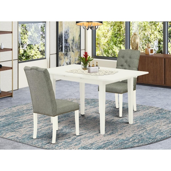 East West Furniture 3 Piece Norfolk Rectangle Dinette Set - Linen White - NOEL3-LWH-07
