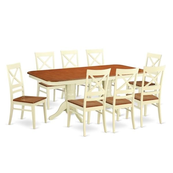 East West Furniture East West Furniture NAQU9-WHI-W Dining Table Set with 8 Table & 8 Chairs; Buttermilk & Cherry - 9 Piece - NAQU9-WHI-W