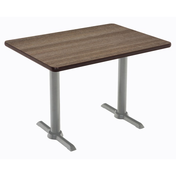 Kfi Rectangle KFI Mode 30" x 60" Conference Table, Studio Teak Finish, Silver T-leg Base, Bistro Height - T3060-B2065-SL-7960K-38