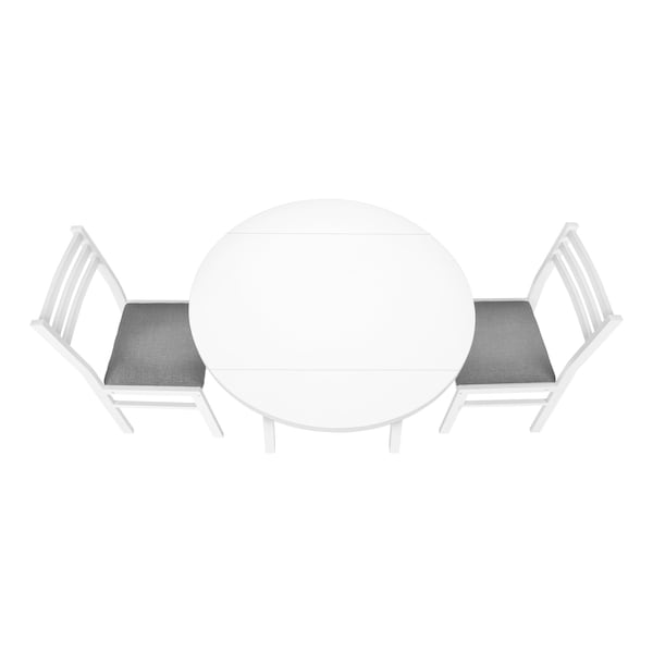 Monarch Specialties Dining Table Set, 3pcs Set, Small, 35 in. Drop Leaf, Kitchen, White Metal And Laminate, Grey Fabric - I 1011