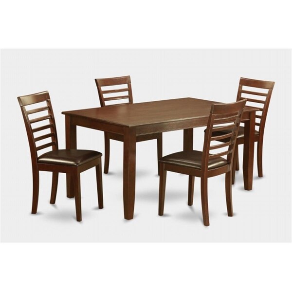 East West Furniture 5 Pc Dudley Dining Table 36x60in with 4 Ladder Back Faux Leather Chairs - DUML5-MAH-LC