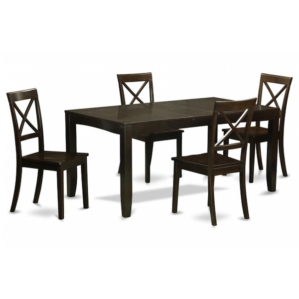 East West Furniture 5 Piece Dining Set-Table With Leaf Plus 4 Dining Chairs - LYBO5-CAP-W