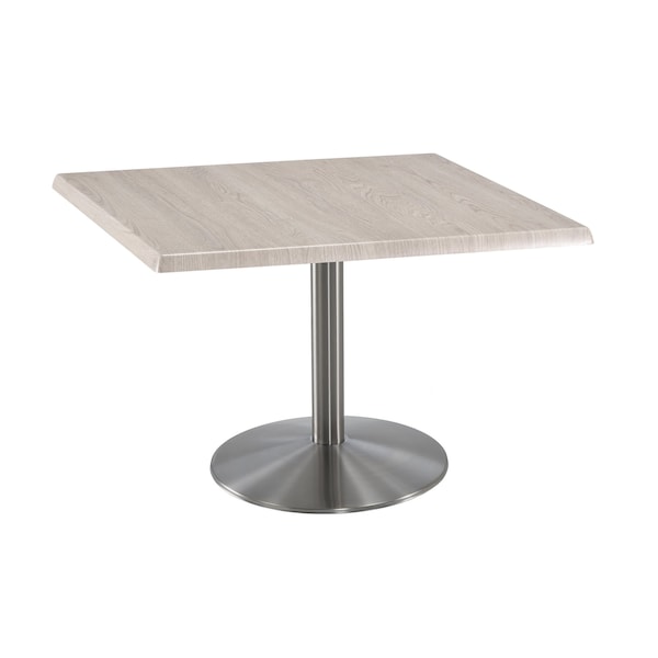 Holland Bar Stool Co 30" Tall OD214 Stainless Steel Table Base 22" Diameter 36"x36" Square White Ash Top - OD214-2230SSOD36SQWA