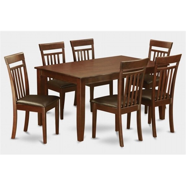 East West Furniture 7PC Set Rectangular Table and 6 Leather Seat Slat Back Chairs - DUCA7-MAH-LC