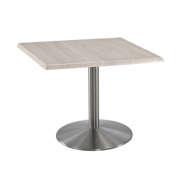 Holland Bar Stool Co 30" Tall OD214 Stainless Steel Table Base 22" Diameter 30"x30" Square White Ash Top - OD214-2230SSOD30SQWA