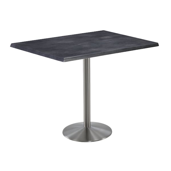 Holland Bar Stool Co 42" Tall OD214 Stainless Steel Table Base 22" Diameter 30"x48" Black Steel Top - OD214-2242SSOD3048BLKSTL