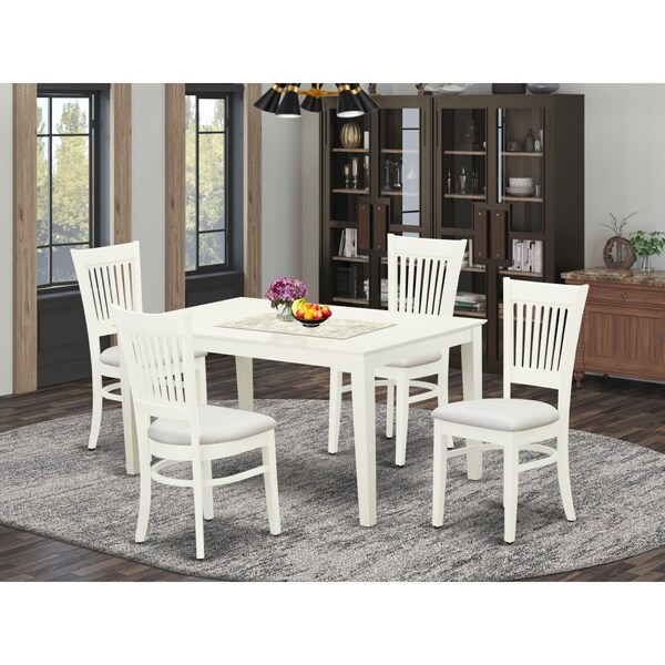 East West Furniture 5 Piece Capri Wooden Dining Table Set - Linen White - CAVA5-LWH-C