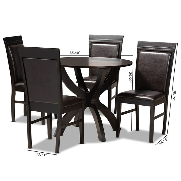 Baxton Studio Ancel Dark Brown Upholstered and Dark Brown Wood 5-Piece Dining Set - 169-8031-10902