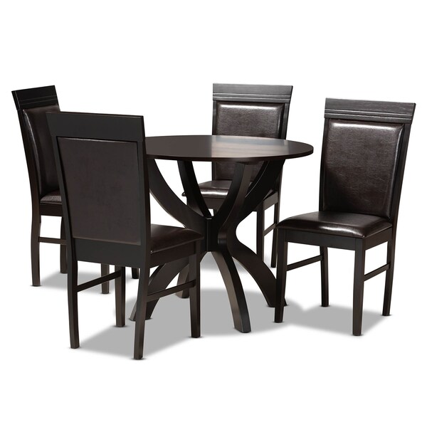 Baxton Studio Ancel Dark Brown Upholstered and Dark Brown Wood 5-Piece Dining Set - 169-8031-10902