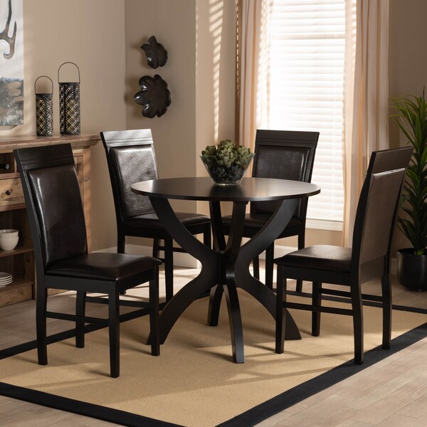 Baxton Studio Ancel Dark Brown Upholstered and Dark Brown Wood 5-Piece Dining Set - 169-8031-10902