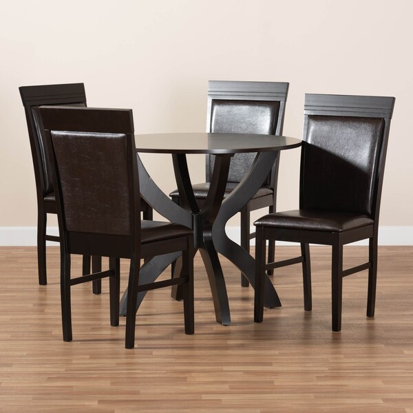 Baxton Studio Ancel Dark Brown Upholstered and Dark Brown Wood 5-Piece Dining Set - 169-8031-10902